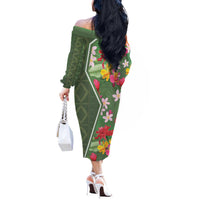 Africa Tropical Flowers Off The Shoulder Long Sleeve Dress Green Version - Wonder Print Shop