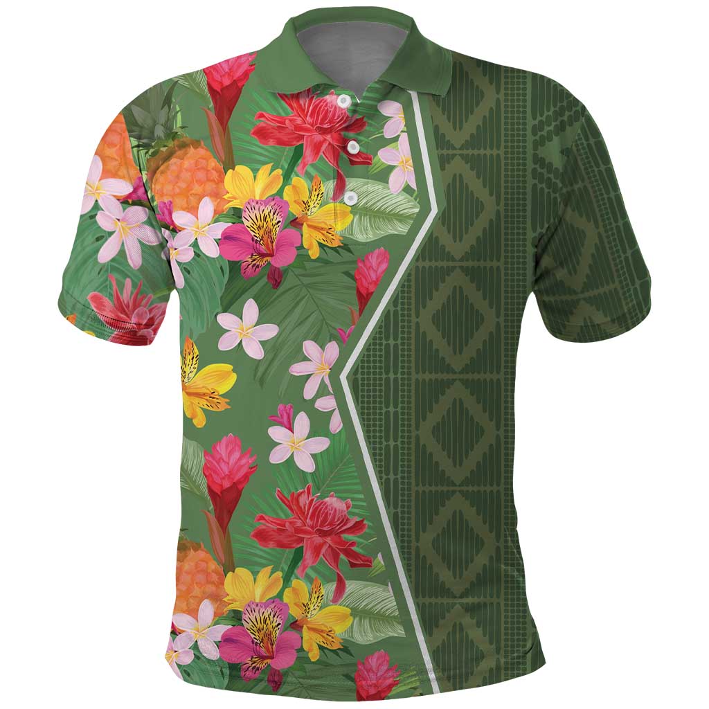 Africa Tropical Flowers Polo Shirt Green Version - Wonder Print Shop