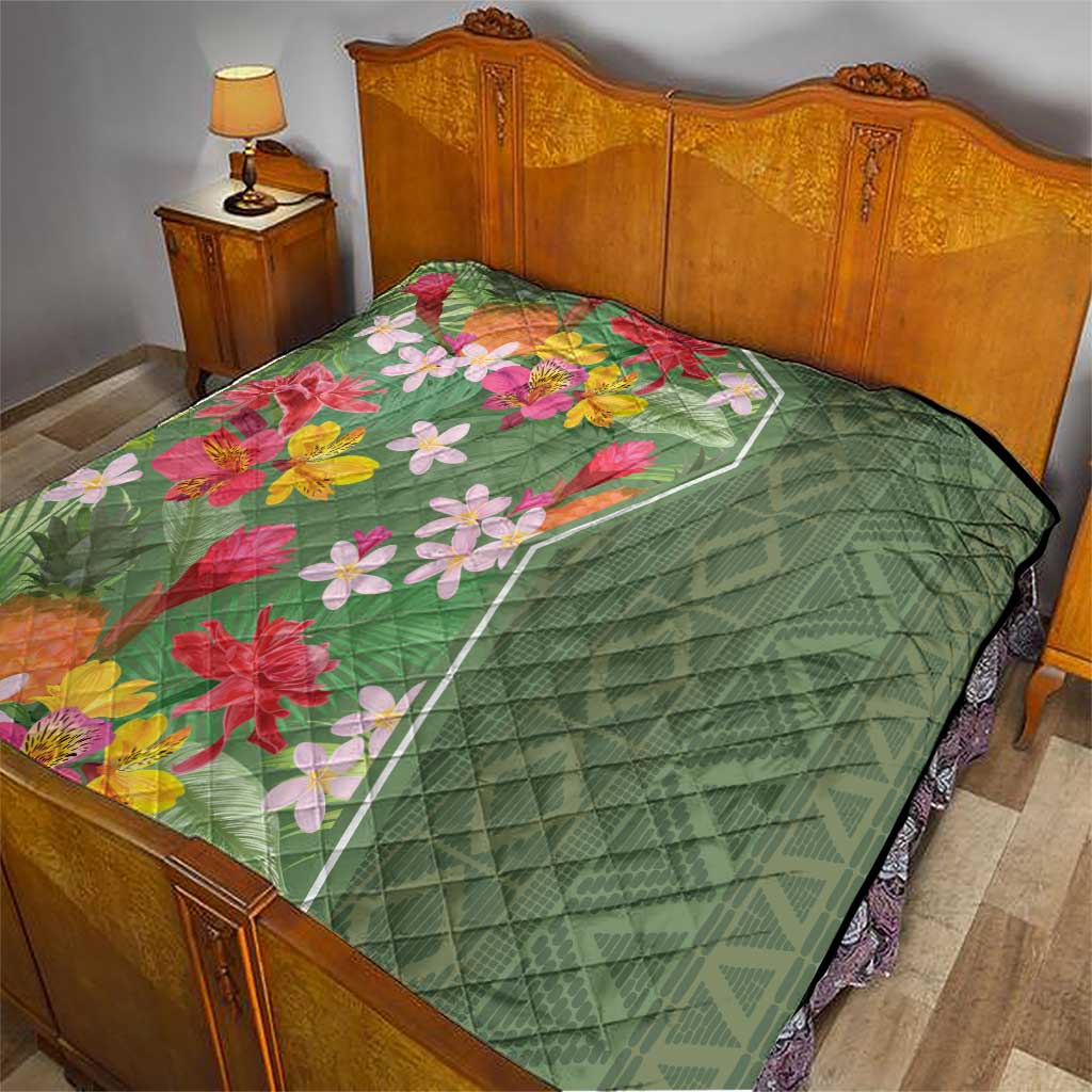 Africa Tropical Flowers Quilt Green Version - Wonder Print Shop