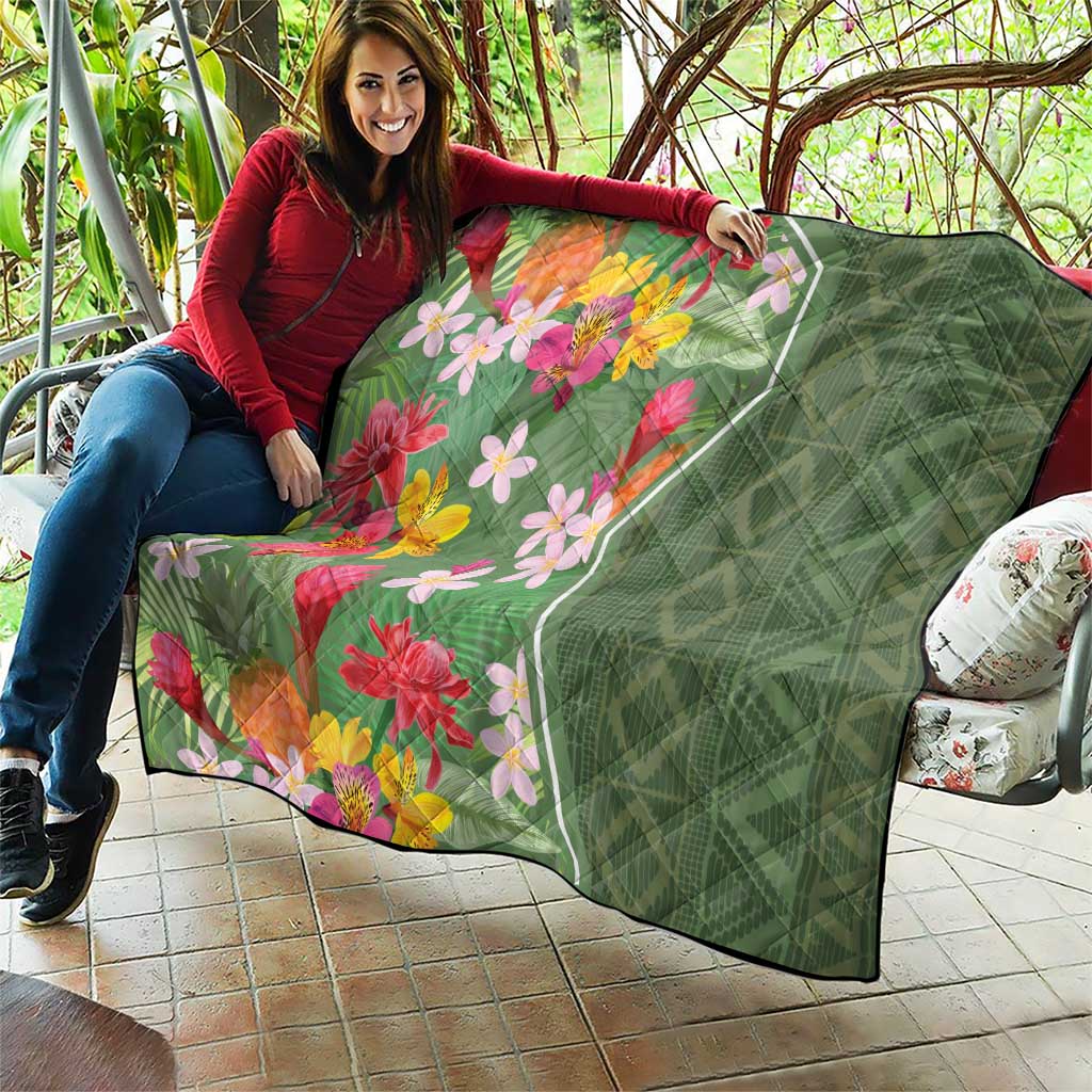Africa Tropical Flowers Quilt Green Version - Wonder Print Shop