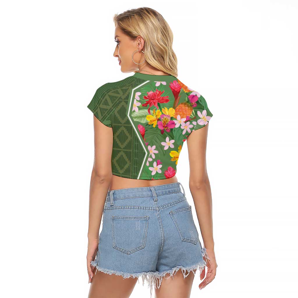 Africa Tropical Flowers Raglan Cropped T Shirt Green Version - Wonder Print Shop