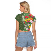 Africa Tropical Flowers Raglan Cropped T Shirt Green Version - Wonder Print Shop