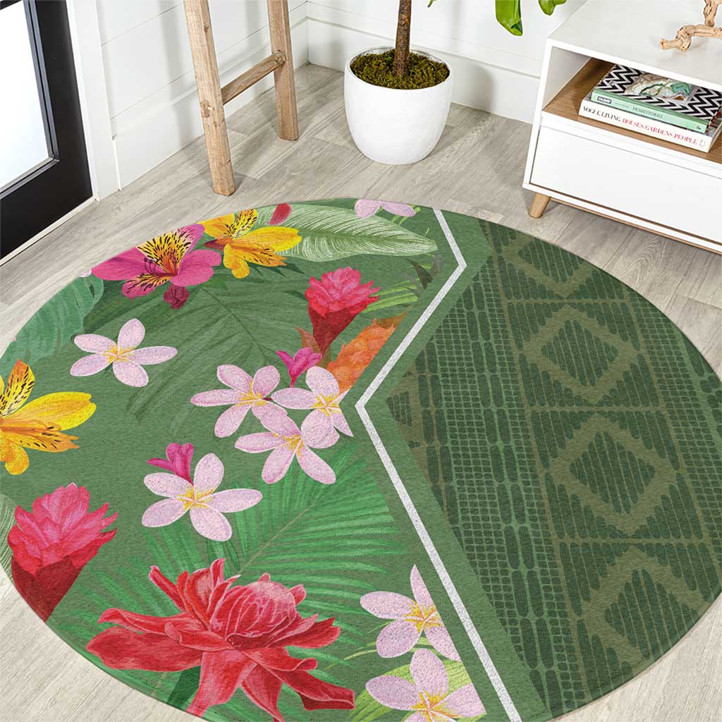 Africa Tropical Flowers Round Carpet Green Version