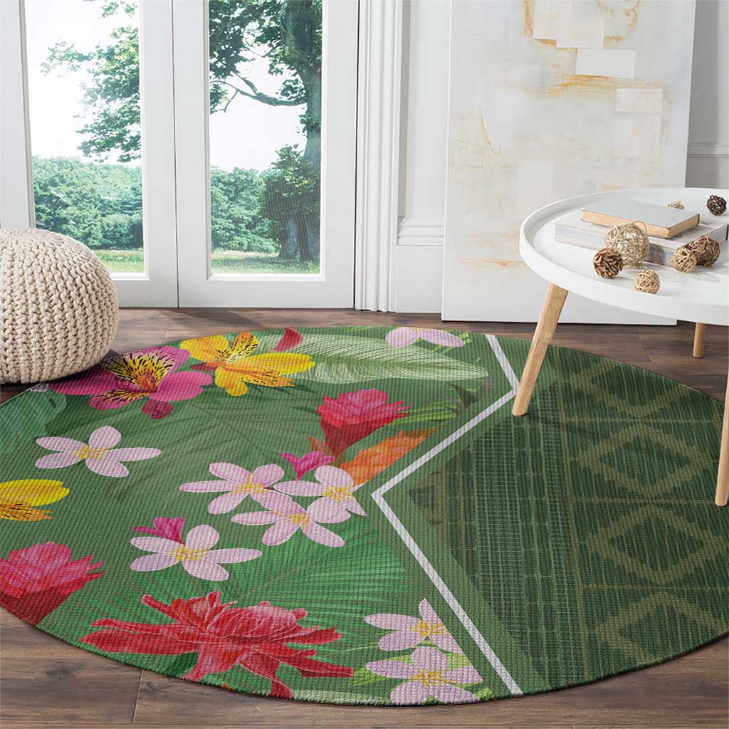 Africa Tropical Flowers Round Carpet Green Version