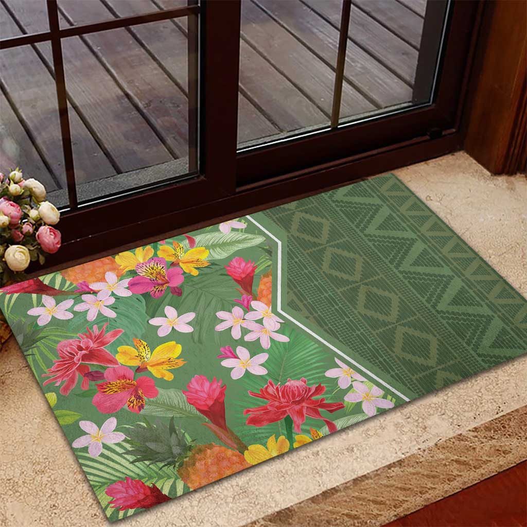 Africa Tropical Flowers Rubber Doormat Green Version - Wonder Print Shop