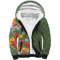 Africa Tropical Flowers Sherpa Hoodie Green Version - Wonder Print Shop