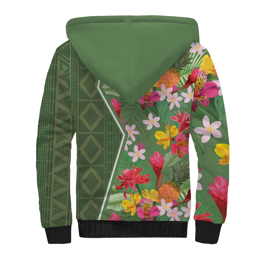 Africa Tropical Flowers Sherpa Hoodie Green Version - Wonder Print Shop