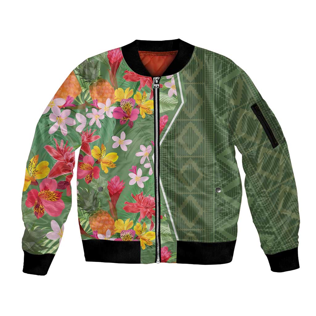 Africa Tropical Flowers Sleeve Zip Bomber Jacket Green Version - Wonder Print Shop