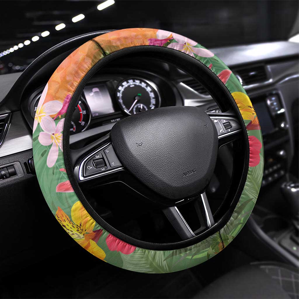 Africa Tropical Flowers Steering Wheel Cover Green Version - Wonder Print Shop