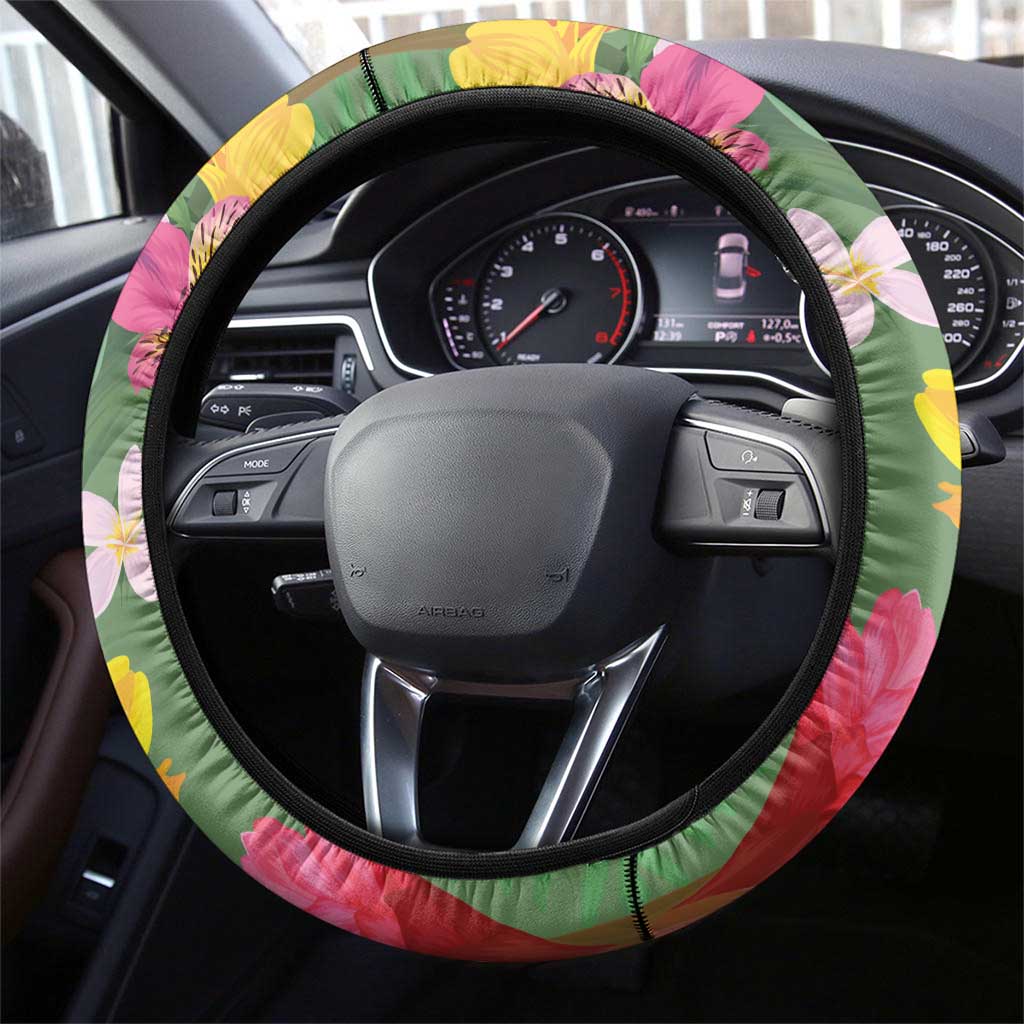 Africa Tropical Flowers Steering Wheel Cover Green Version - Wonder Print Shop