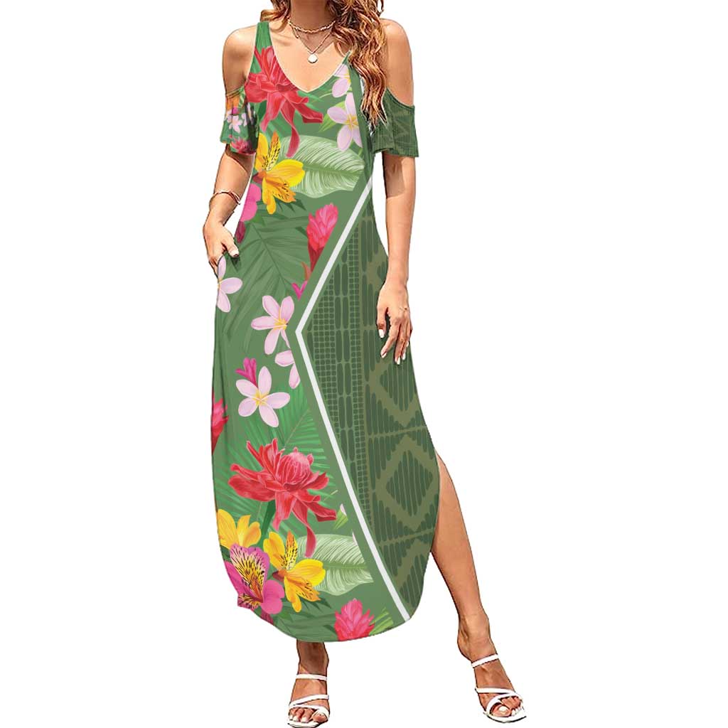 Africa Tropical Flowers Summer Maxi Dress Green Version - Wonder Print Shop
