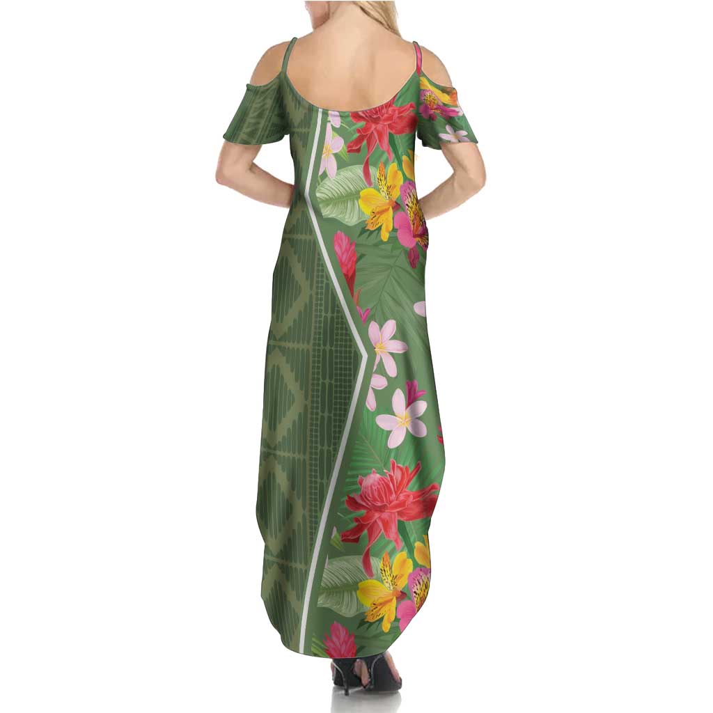 Africa Tropical Flowers Summer Maxi Dress Green Version - Wonder Print Shop