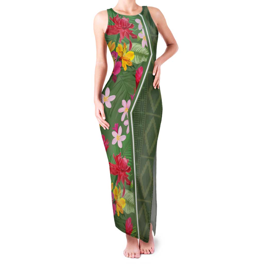 Africa Tropical Flowers Tank Maxi Dress Green Version - Wonder Print Shop