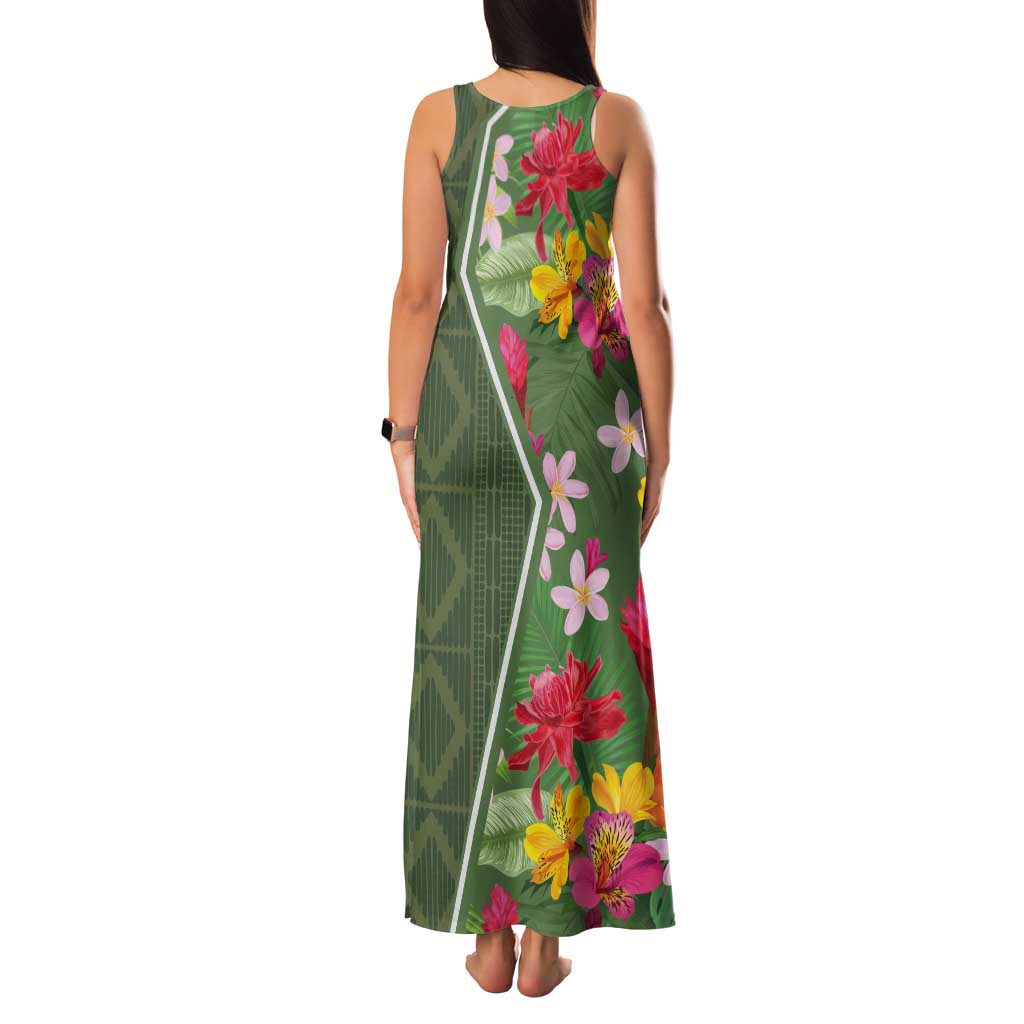 Africa Tropical Flowers Tank Maxi Dress Green Version - Wonder Print Shop