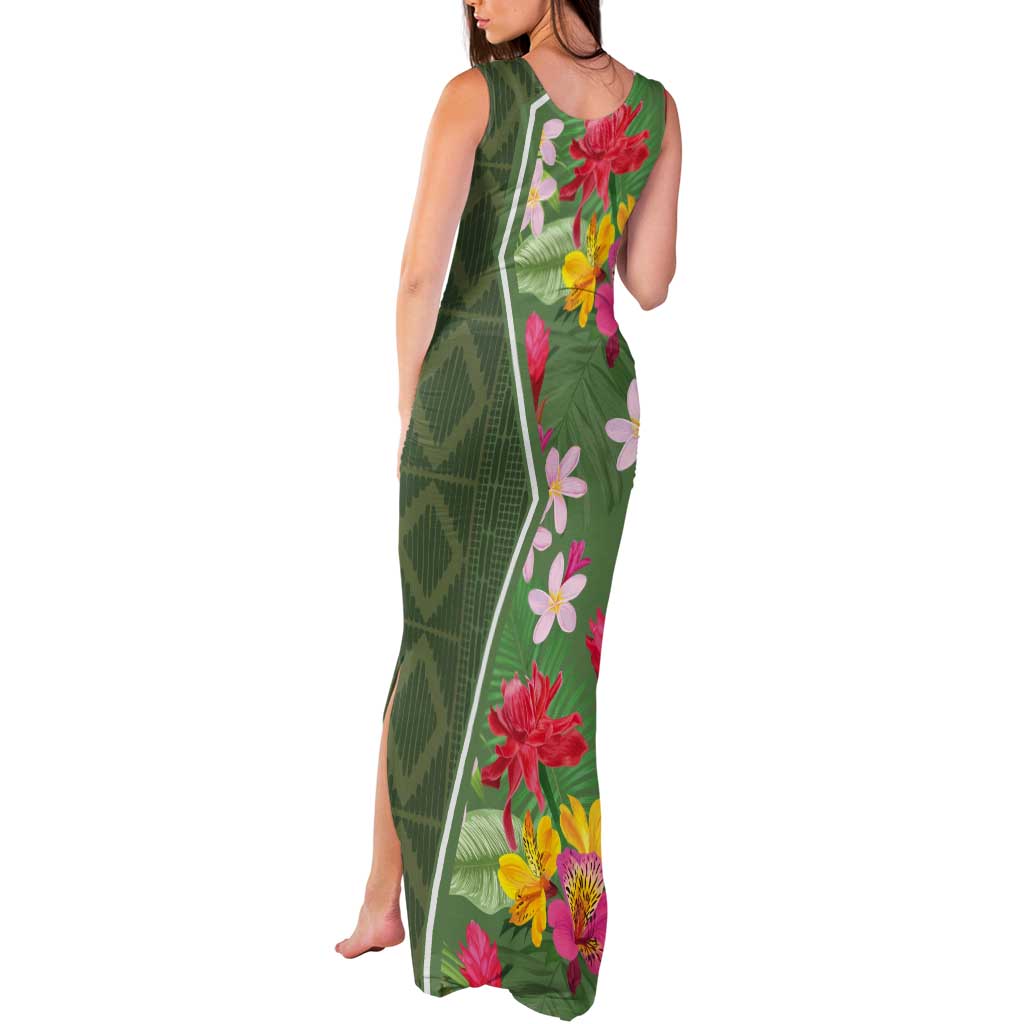Africa Tropical Flowers Tank Maxi Dress Green Version - Wonder Print Shop