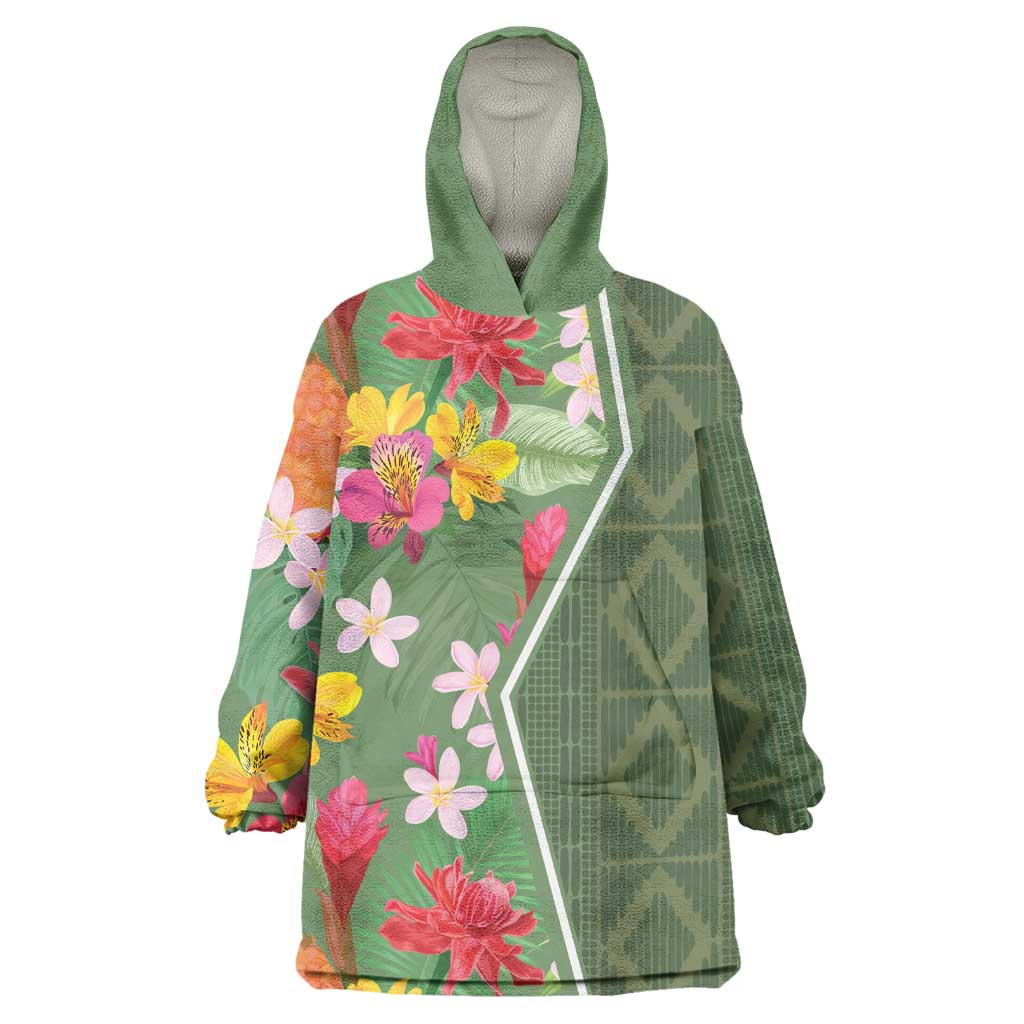 Africa Tropical Flowers Wearable Blanket Hoodie Green Version - Wonder Print Shop