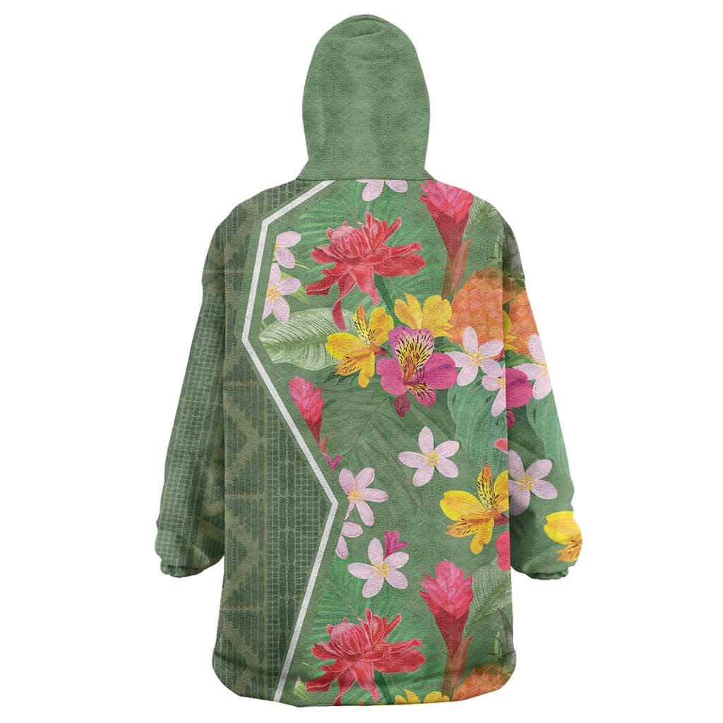 Africa Tropical Flowers Wearable Blanket Hoodie Green Version - Wonder Print Shop