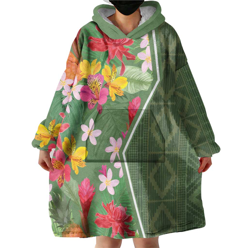Africa Tropical Flowers Wearable Blanket Hoodie Green Version - Wonder Print Shop
