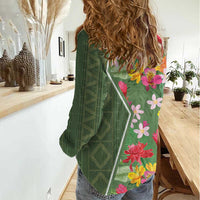 Africa Tropical Flowers Women Casual Shirt Green Version - Wonder Print Shop