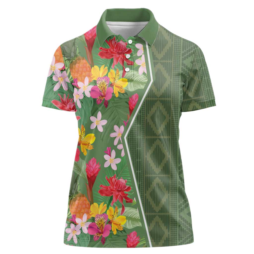 Africa Tropical Flowers Women Polo Shirt Green Version - Wonder Print Shop