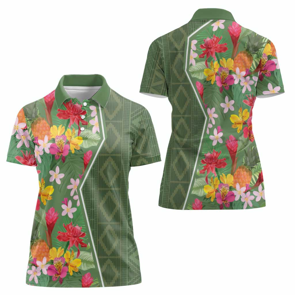 Africa Tropical Flowers Women Polo Shirt Green Version - Wonder Print Shop