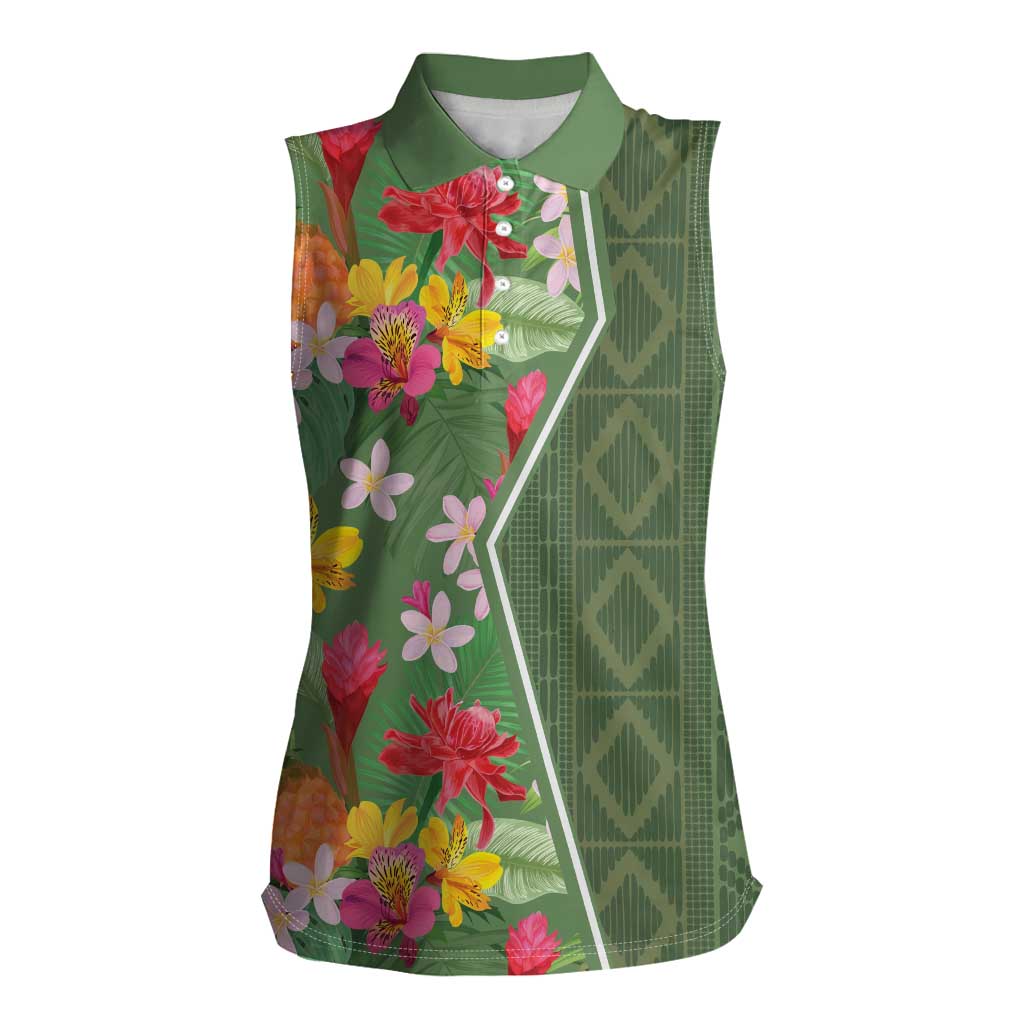Africa Tropical Flowers Women Sleeveless Polo Shirt Green Version - Wonder Print Shop