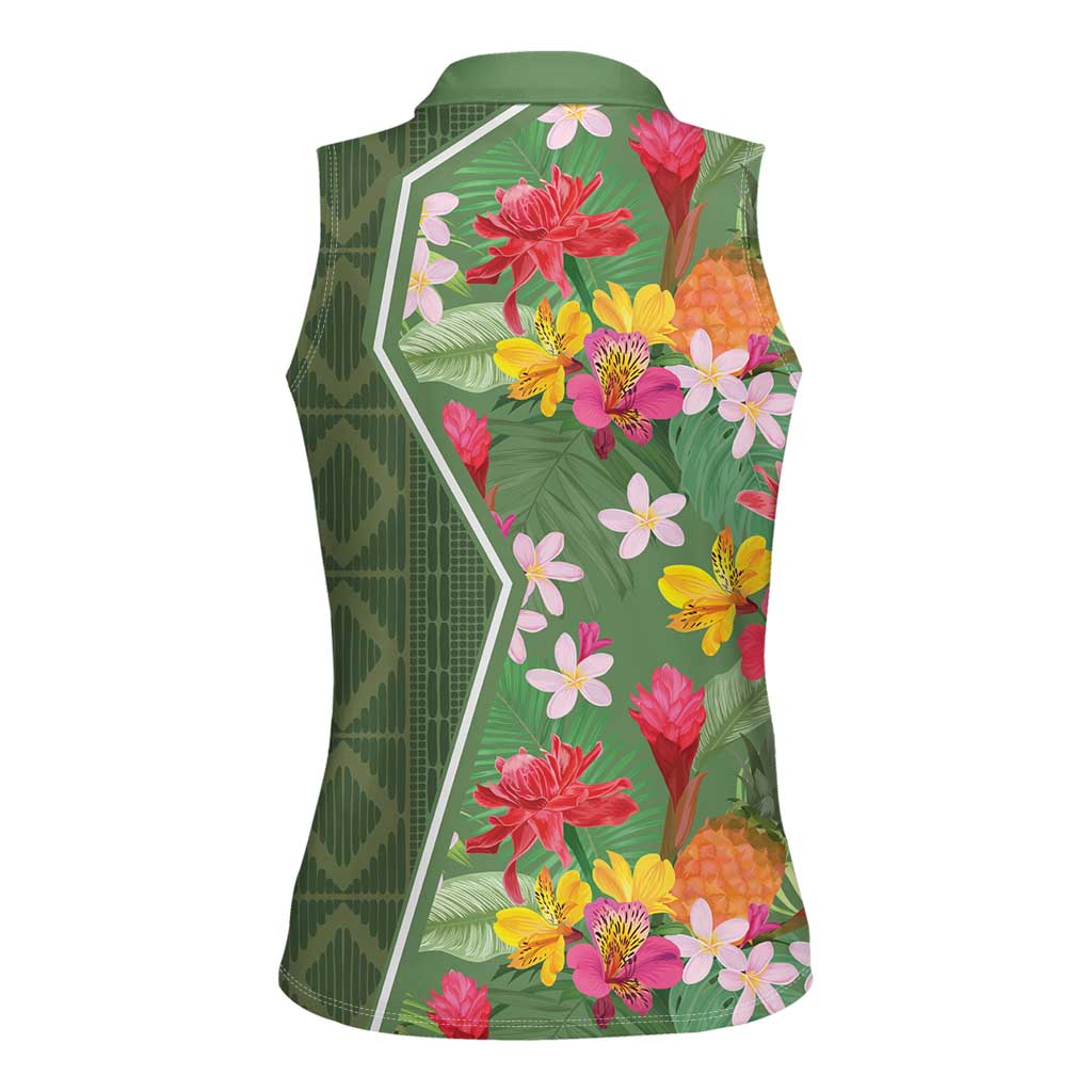 Africa Tropical Flowers Women Sleeveless Polo Shirt Green Version - Wonder Print Shop