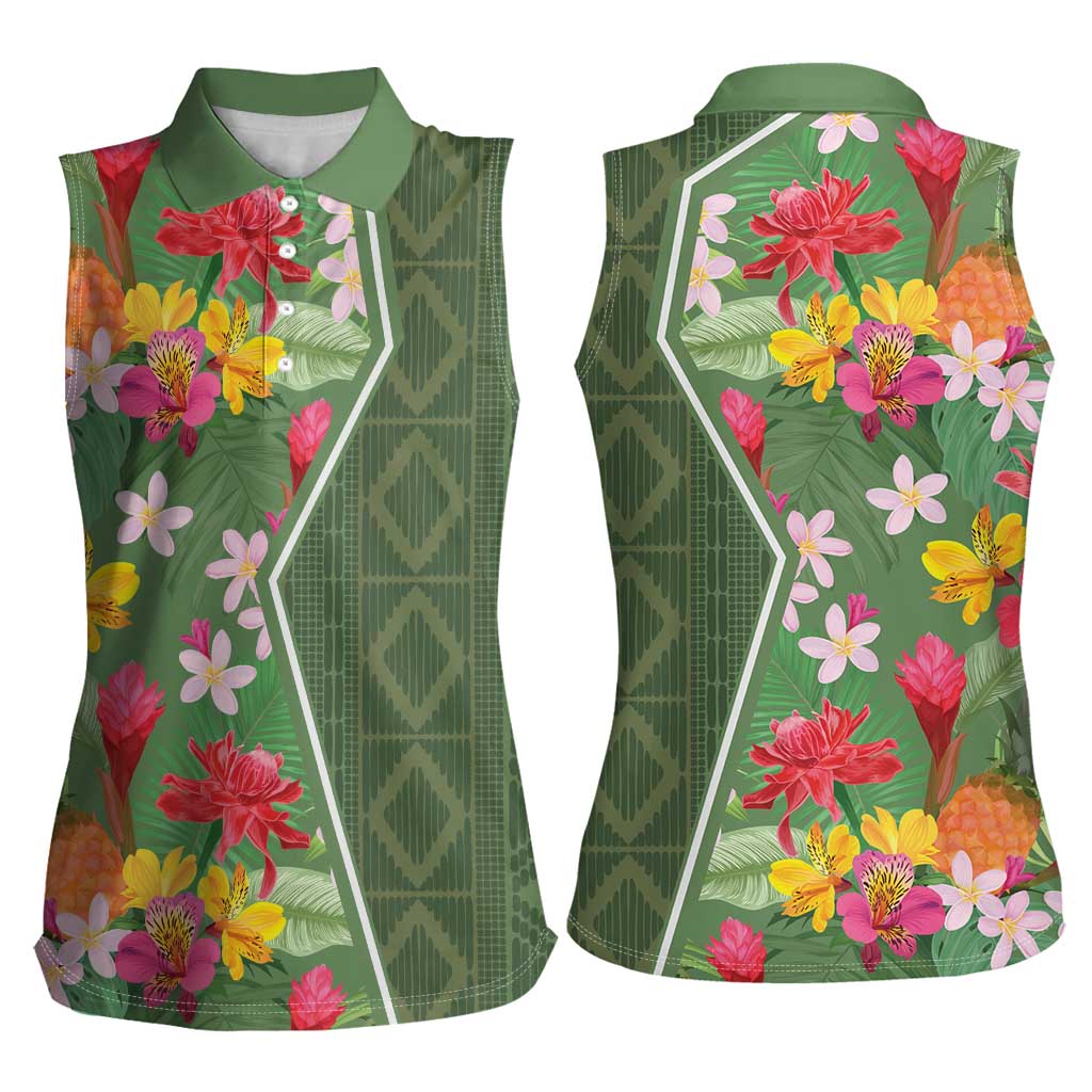 Africa Tropical Flowers Women Sleeveless Polo Shirt Green Version - Wonder Print Shop