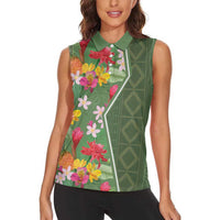 Africa Tropical Flowers Women Sleeveless Polo Shirt Green Version - Wonder Print Shop