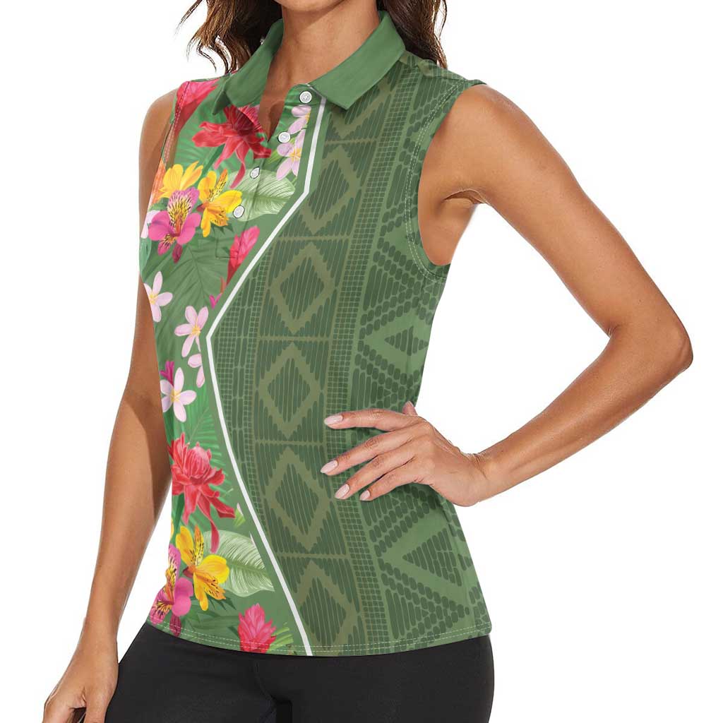 Africa Tropical Flowers Women Sleeveless Polo Shirt Green Version - Wonder Print Shop