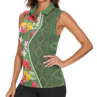 Africa Tropical Flowers Women Sleeveless Polo Shirt Green Version - Wonder Print Shop