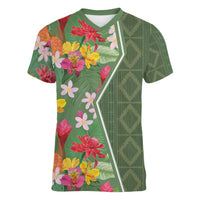Africa Tropical Flowers Women V-Neck T-Shirt Green Version - Wonder Print Shop