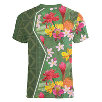 Africa Tropical Flowers Women V-Neck T-Shirt Green Version - Wonder Print Shop