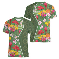 Africa Tropical Flowers Women V-Neck T-Shirt Green Version - Wonder Print Shop