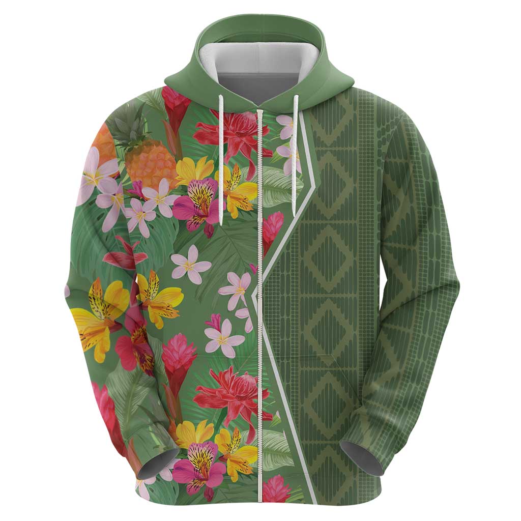 Africa Tropical Flowers Zip Hoodie Green Version - Wonder Print Shop