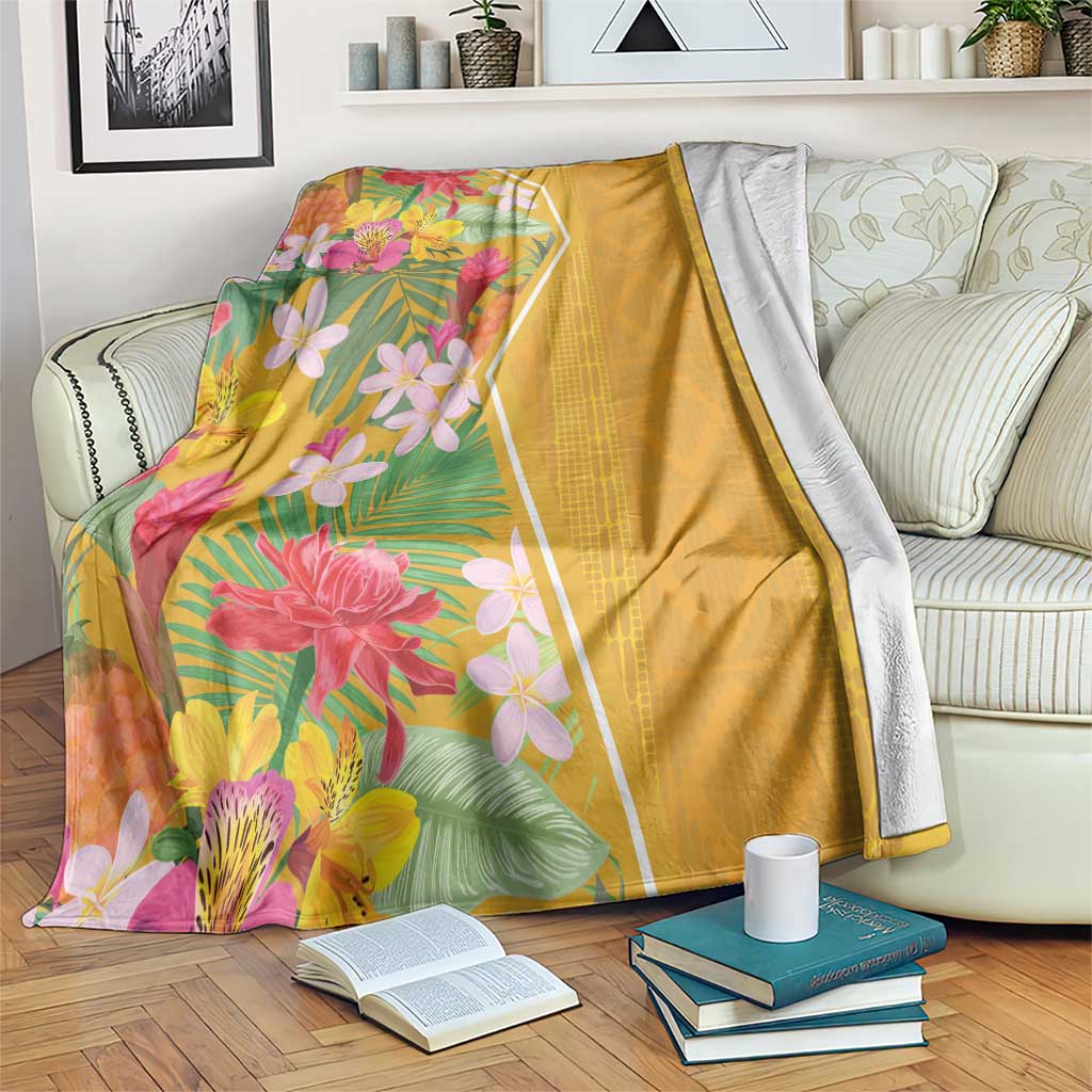 Africa Tropical Flowers Blanket Yellow Version