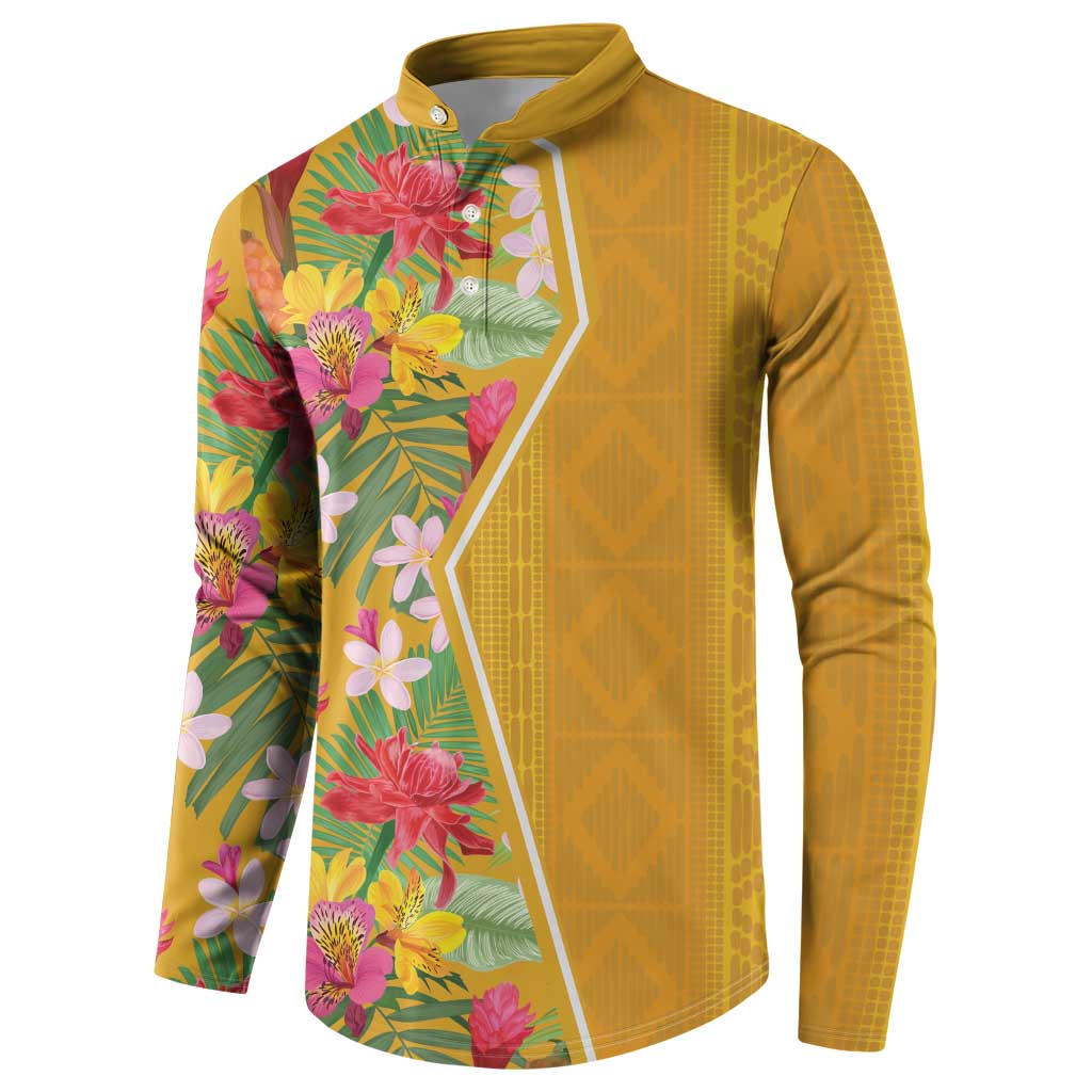 Africa Tropical Flowers Button Sweatshirt Yellow Version - Wonder Print Shop