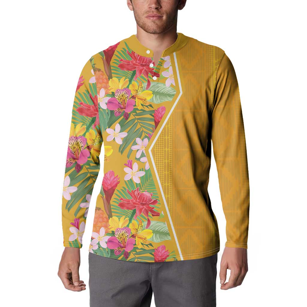 Africa Tropical Flowers Button Sweatshirt Yellow Version - Wonder Print Shop