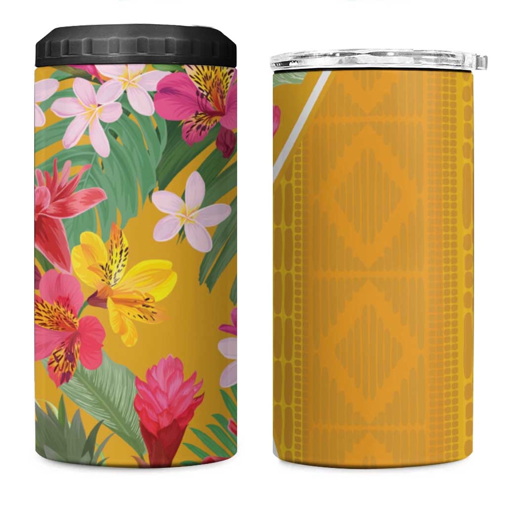 Africa Tropical Flowers 4 in 1 Can Cooler Tumbler Yellow Version - Wonder Print Shop