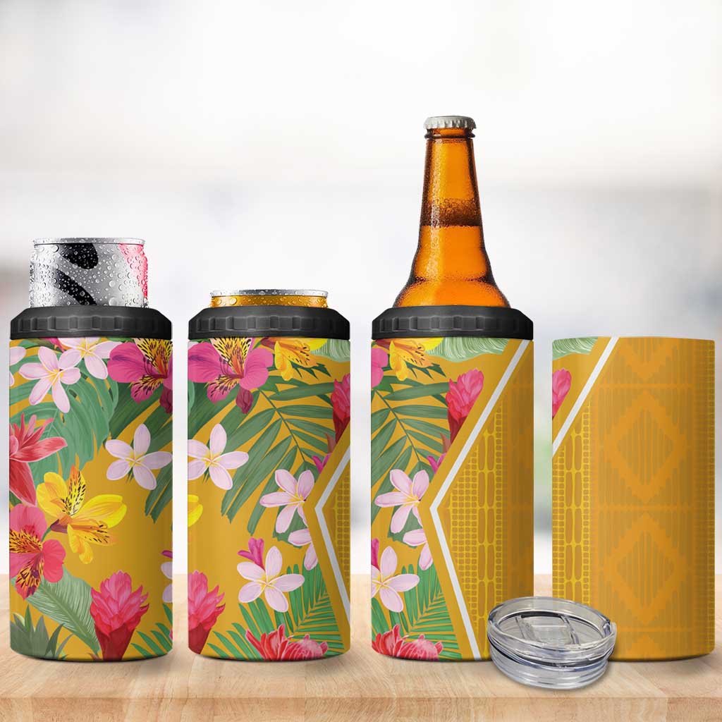 Africa Tropical Flowers 4 in 1 Can Cooler Tumbler Yellow Version - Wonder Print Shop