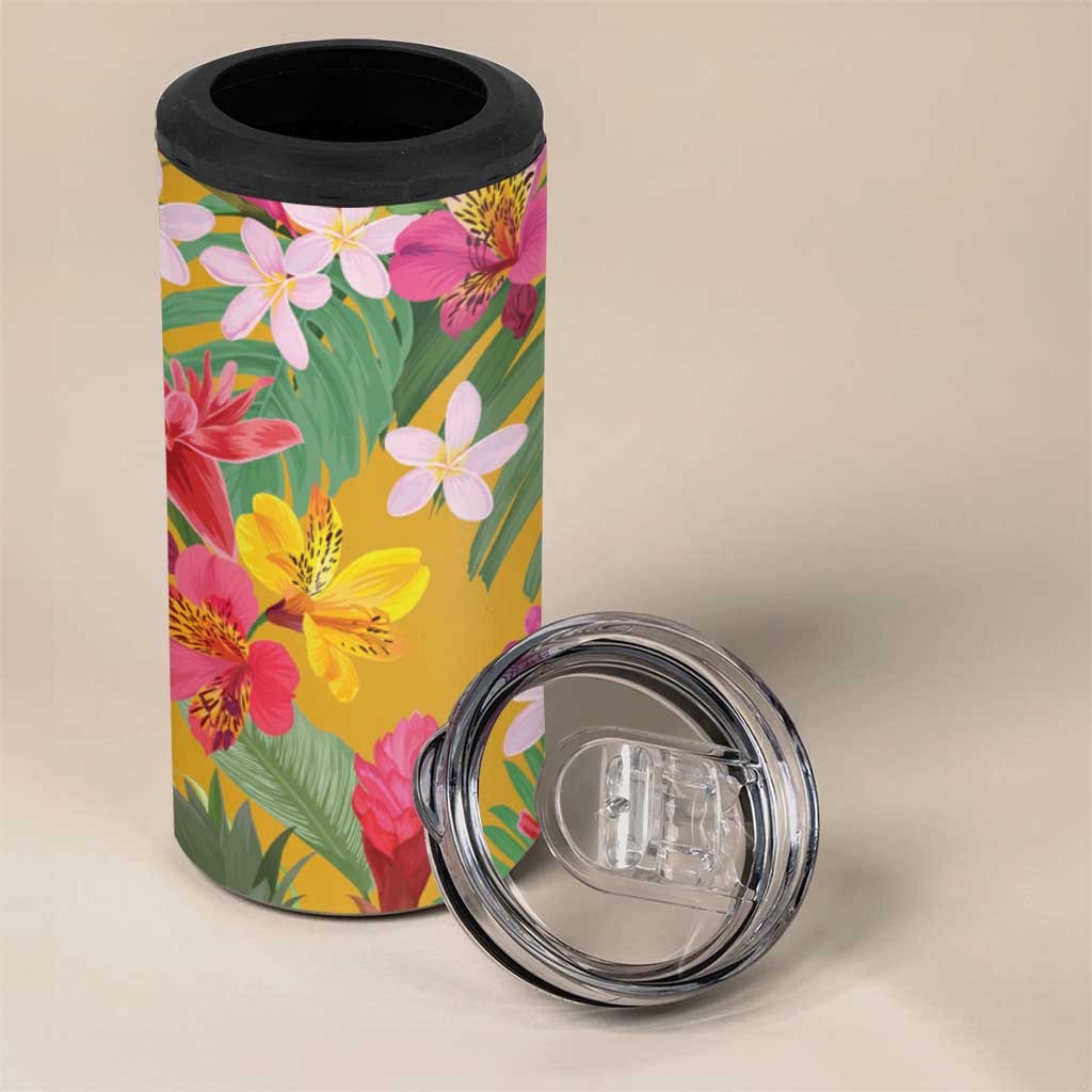 Africa Tropical Flowers 4 in 1 Can Cooler Tumbler Yellow Version - Wonder Print Shop