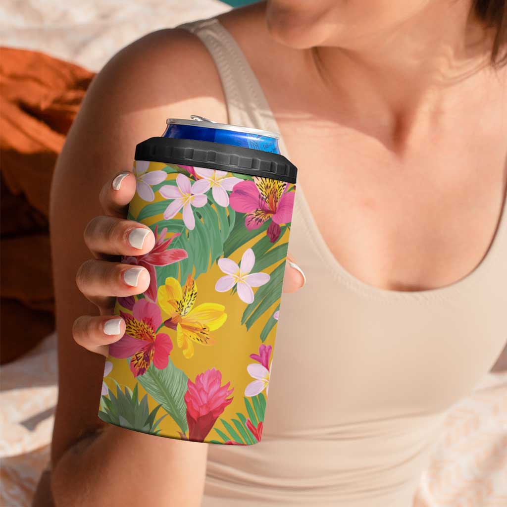 Africa Tropical Flowers 4 in 1 Can Cooler Tumbler Yellow Version - Wonder Print Shop
