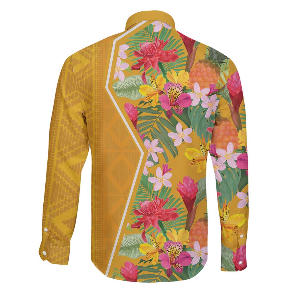 Africa Tropical Flowers Family Matching Long Sleeve Bodycon Dress and Hawaiian Shirt Yellow Version - Wonder Print Shop