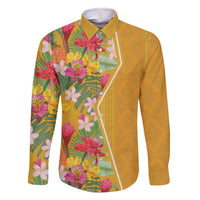 Africa Tropical Flowers Family Matching Off The Shoulder Long Sleeve Dress and Hawaiian Shirt Yellow Version - Wonder Print Shop