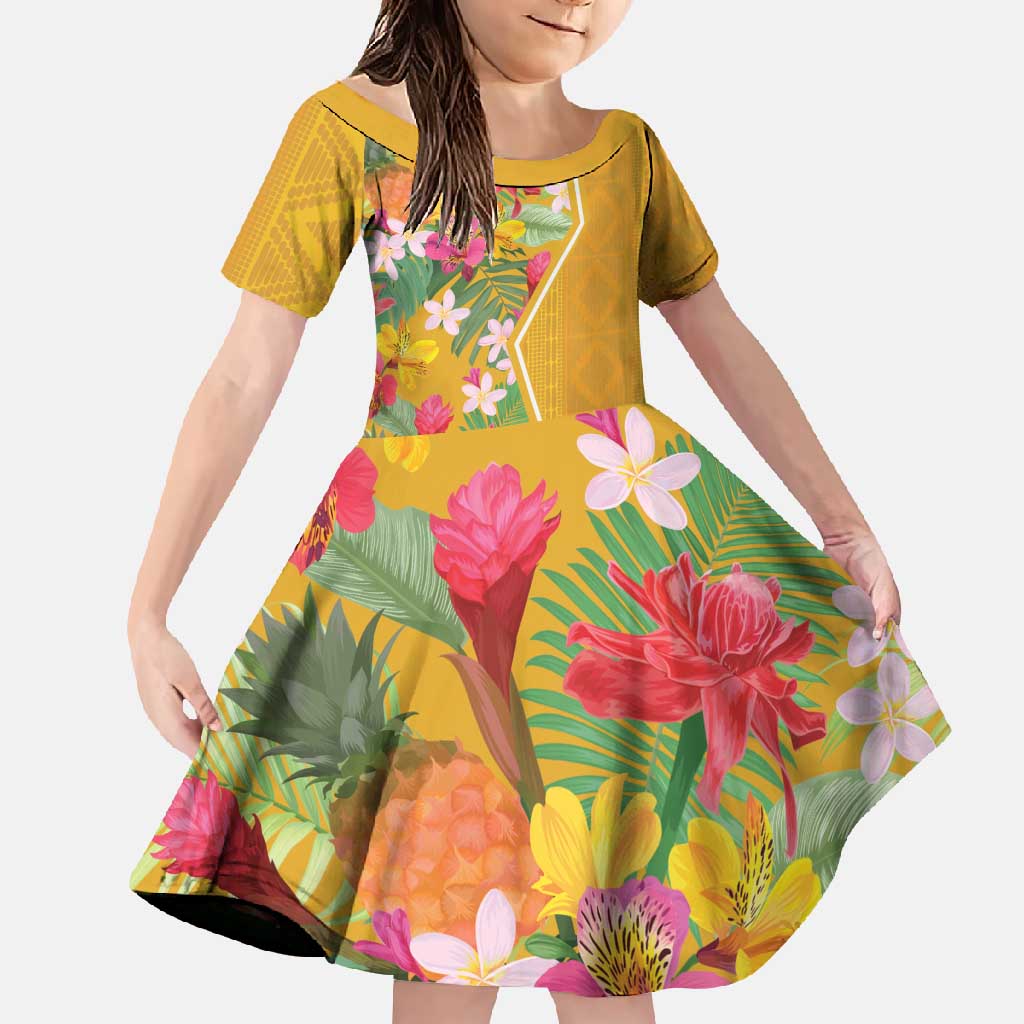 Africa Tropical Flowers Family Matching Off Shoulder Maxi Dress and Hawaiian Shirt Yellow Version - Wonder Print Shop