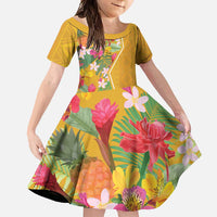 Africa Tropical Flowers Family Matching Off Shoulder Maxi Dress and Hawaiian Shirt Yellow Version - Wonder Print Shop