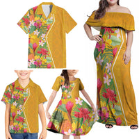 Africa Tropical Flowers Family Matching Off Shoulder Maxi Dress and Hawaiian Shirt Yellow Version - Wonder Print Shop