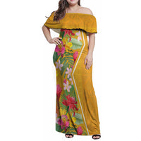 Africa Tropical Flowers Family Matching Off Shoulder Maxi Dress and Hawaiian Shirt Yellow Version - Wonder Print Shop