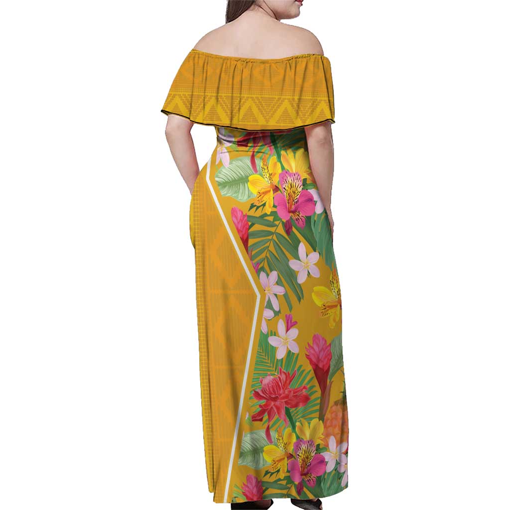 Africa Tropical Flowers Family Matching Off Shoulder Maxi Dress and Hawaiian Shirt Yellow Version - Wonder Print Shop