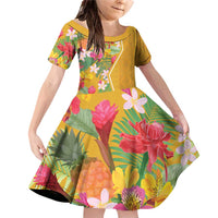 Africa Tropical Flowers Family Matching Off Shoulder Short Dress and Hawaiian Shirt Yellow Version - Wonder Print Shop